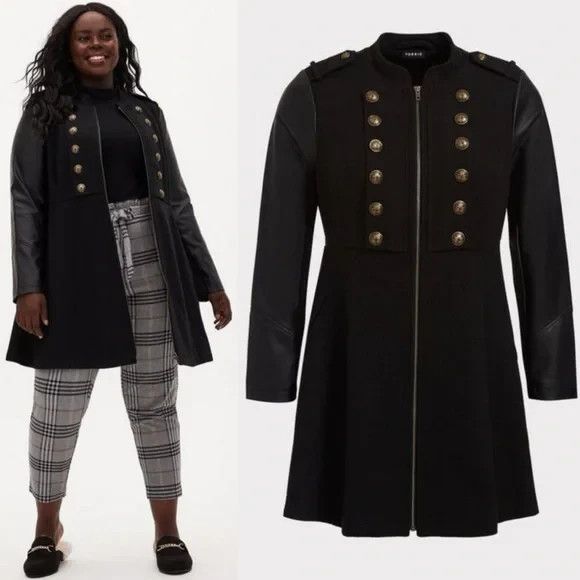 NEW Torrid Wool Military Herringbone Jacket Coat Size 5X Faux Leather Sleeves - Picture 1 of 11